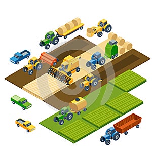 Isometric agricultural equipment, farm tractors