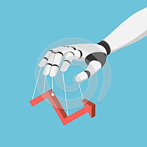 Isometric Ai Robot Hand Puppet and Controlling Financial Market Graph