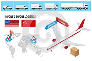 Isometric Air Cargo Services and Freight. Global Logistics Network. Logistic Systems. Air Cargo Transportation Concept