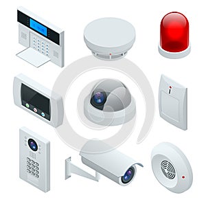 Isometric alarm system home. Home security. Security alarm keypad with person arming the system. Access, Alarm zones