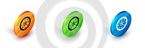 Isometric Alloy wheel for a car icon isolated on white background. Circle button. Vector