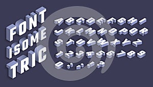 Isometric alphabet. 3d white letters and numbers with shadow, type in isometric projection. 80s futuristic retro