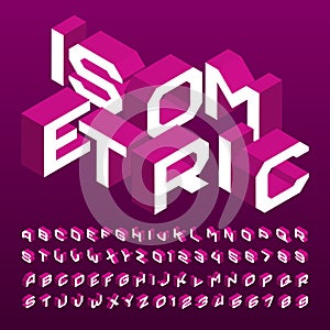 Isometric alphabet font. 3d effect geometric letters, numbers and symbols.