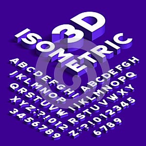 Isometric alphabet font. 3d effect letters, numbers and symbols with shadows.