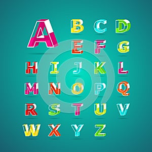 Isometric alphabet font.Capital letter A to Z