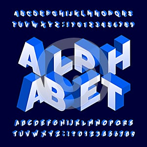 Isometric alphabet font. Three-dimensional effect bold letters and numbers.