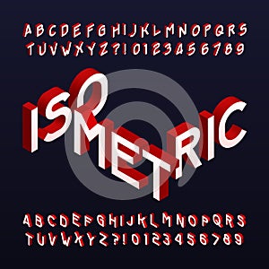 Isometric alphabet font. Three-dimensional effect letters and numbers.