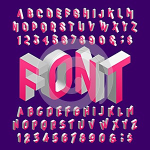 Isometric alphabet font. Three-dimensional effect letters and numbers.