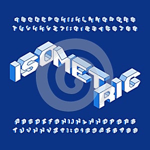 Isometric alphabet font. Three-dimensional effect uppercase letters and numbers.