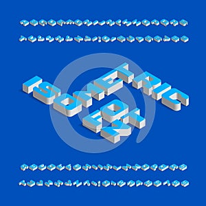 Isometric alphabet font. Three-dimensional effect uppercase letters and numbers with shadow.