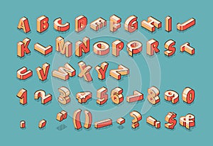 Isometric alphabet, numbers and punctuation marks.