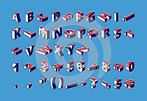 Isometric alphabet, numbers and punctuation marks.