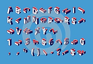 Isometric alphabet, numbers and punctuation marks. photo