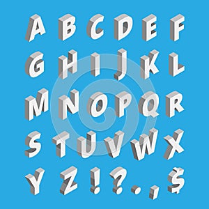 Isometric alphabet. Techno font with block letters