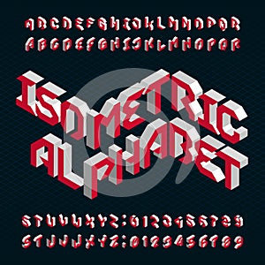 Isometric alphabet vector font. 3D letters and numbers.