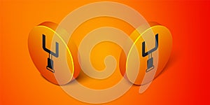 Isometric American football goal post icon isolated on orange background. Orange circle button. Vector