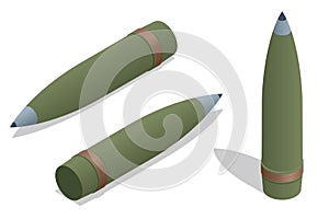 Isometric ammunition for 155 mm howitzer M777. Modern shells for heavy assault barrel artillery.