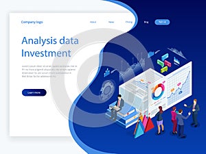 Isometric Analysis data and Investment. Stack of documents with an official stamp and pencils in a glass. A method for