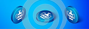 Isometric Ancient amphorae icon isolated on blue background. Blue circle button. Vector