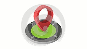 Isometric animation red pin icon on the navigation map for positioning