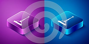 Isometric Antenna icon isolated on blue and purple background. Radio antenna wireless. Technology and network signal