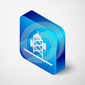 Isometric Antenna icon isolated on grey background. Radio antenna wireless. Technology and network signal radio antenna