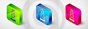 Isometric Antenna icon isolated on grey background. Radio antenna wireless. Technology and network signal radio antenna