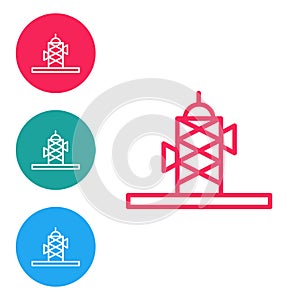 Isometric Antenna icon isolated on orange background. Radio antenna wireless. Technology and network signal radio