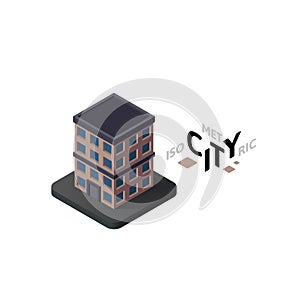 Isometric apartment house icon, building city infographic element, vector illustration