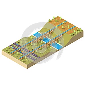 Isometric aqueduct over the river photo