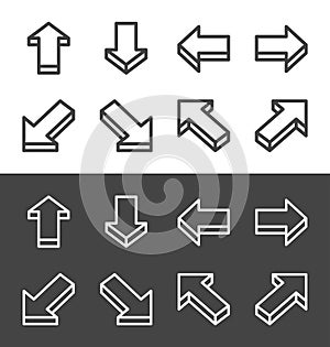 Isometric arrow line icon set