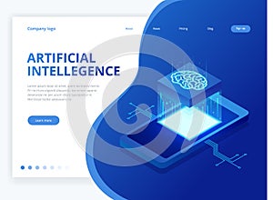 Isometric artificial intelligence business concept. Technology and engineering concept, data connection pc smartphone photo