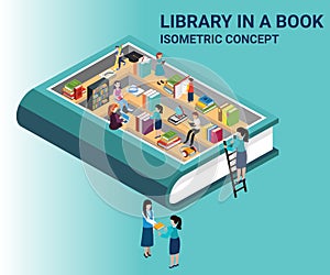 Isometric Artwork of a Book, where the book contains the knowledge of a library.