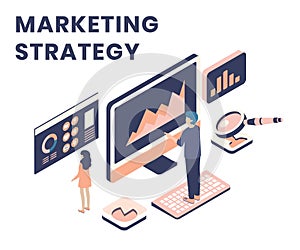 Isometric Artwork Concept of Online Marketing Strategy Concept.