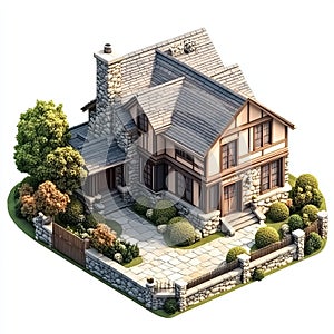 Isometric Cozy Cottage: Minimalist Design photo