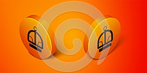 Isometric Attraction carousel icon isolated on orange background. Amusement park. Childrens entertainment playground