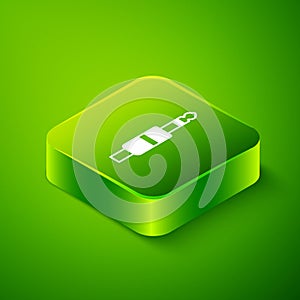 Isometric Audio jack icon isolated on green background. Audio cable for connection sound equipment. Plug wire. Musical