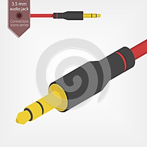 Isometric audio 3.5 mm cable vector illustration. Audio connector volumetric design