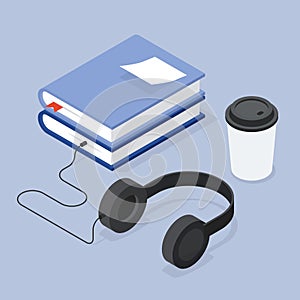 Isometric Audiobook Concept Illustration
