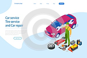 Isometric Auto Car Repair Service Center. Car Repair Station. Online roadside assistance.