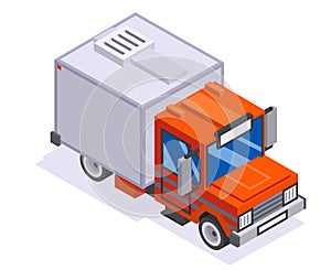 Isometric automobile van transportation delivery truck 3d retro lowpoly car isolated flat design vector illustration photo
