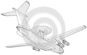 Isometric AWACS Airplane, Radar Aircraft, Military Air Force Plane. Vector Illustration of 3d