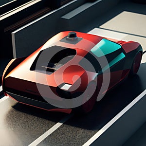 isometric back view, low poly car