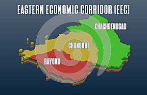 Isometric background Eastern Economic Corridor or EEC map at Thailand