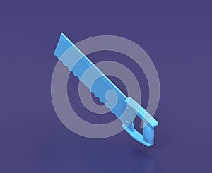 Isometric backsaw  on blue background, single color workshop tool, 3d rendering