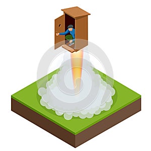 Isometric bad startup or stupid startup concept. Vector illustration
