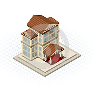 Isometric Bank Building Vector Illustration