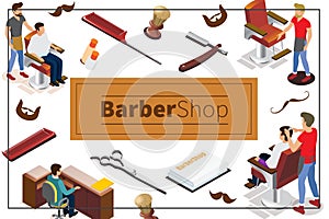 Isometric Barber Shop Colorful Concept