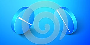 Isometric Baseball bat icon isolated on blue background. Blue circle button. Vector