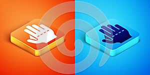 Isometric Baseball glove icon isolated on orange and blue background. Vector